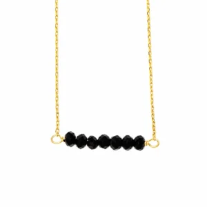 Black Faceted Bead Bar Gold Necklace