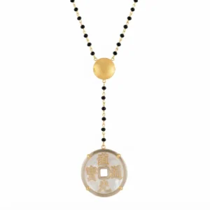 Black Bead Coin Pendant Necklace