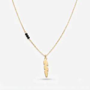 Feather Necklace with Black Beads