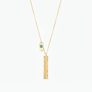 Bar Pendant Necklace with Blue Stone