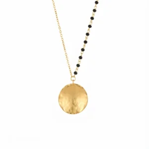 Hammered Disc Necklace with Black Beads